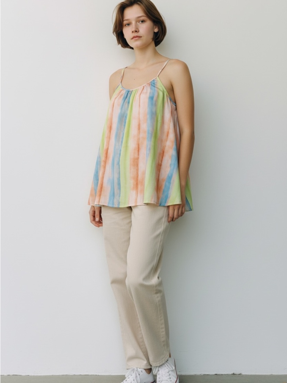 Women's Multicolored Pastel Striped Camisole Tank Top Size Medium